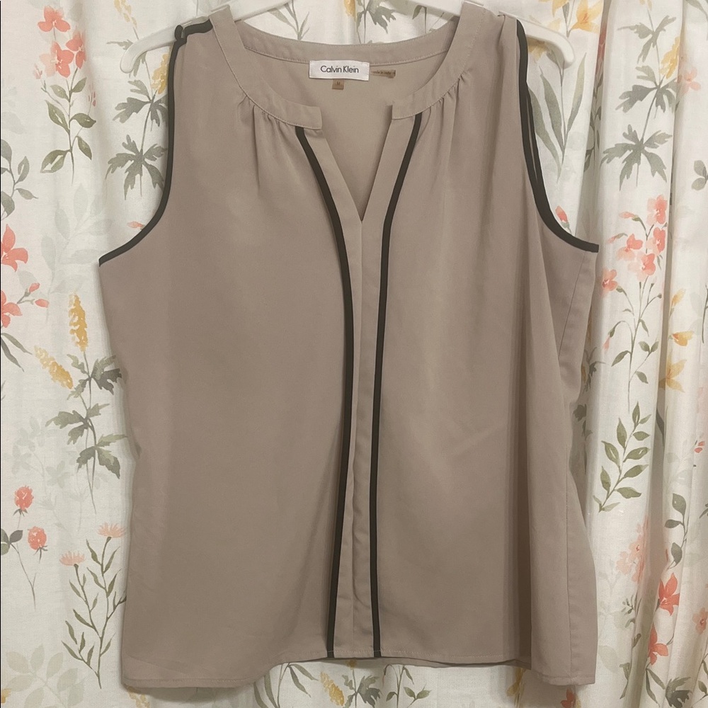 Calvin Klein Taupe Sleeveless Top with Black Accents